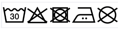 LOGO COFREET Logo d'entretient textile : lavage à 30°C Pas de blanchiment Ne pas sécher en sèche-linge à tambour rotatif Repasser à une température maximale de semelle du fer de 150 °C Pas de nettoyage professionnel à sec