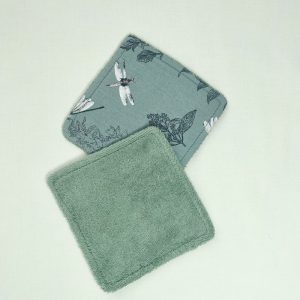 Lingettes micro-éponge verte et popeline motifs libellules 100% coton