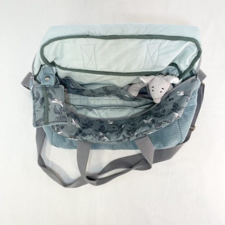 Sac à langer So Mout' velours grosses côtes vert d'eau et popeline motifs libellules gris vert - 100% coton, rembourrage laine de brebis